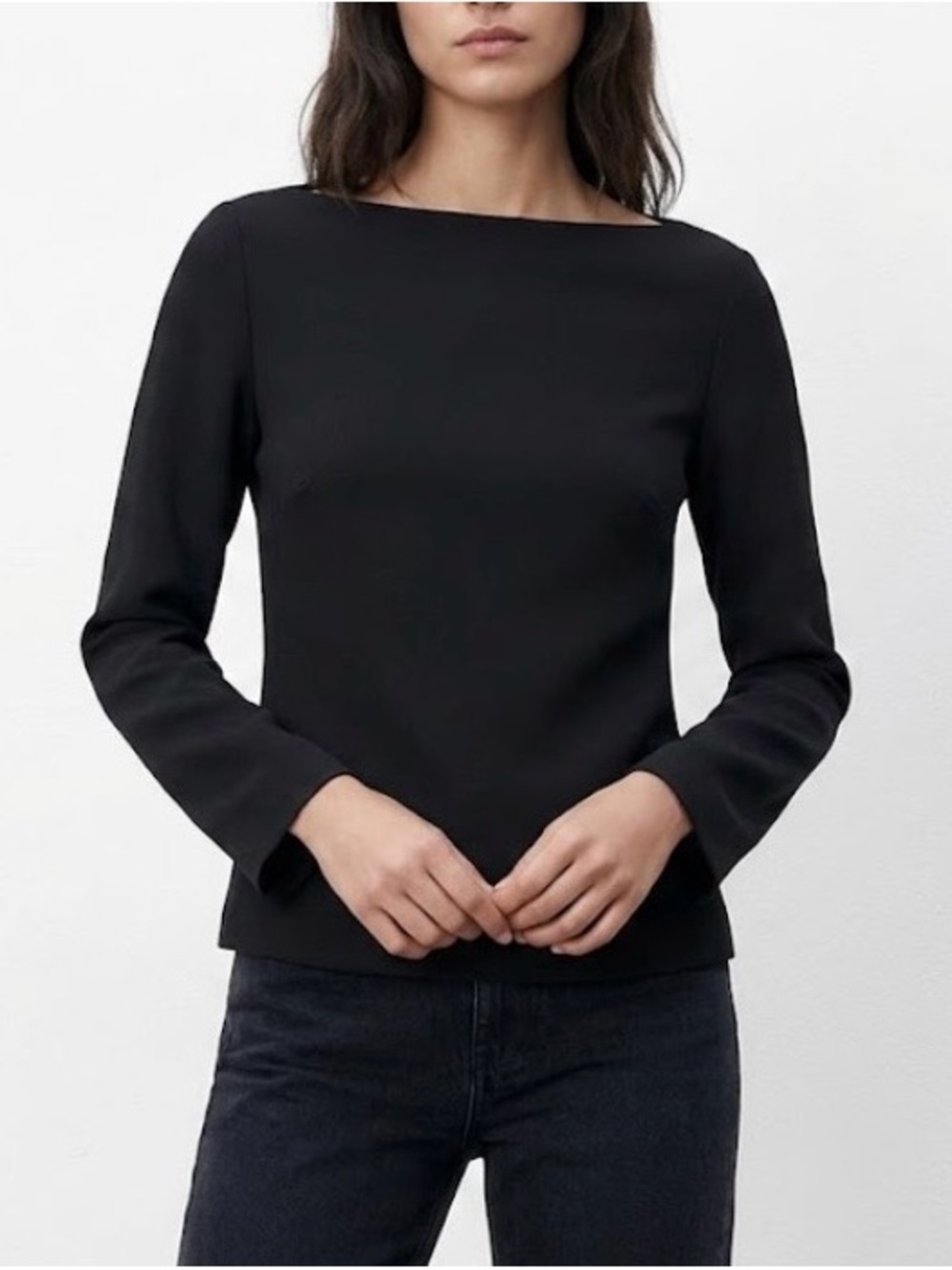 Zara Black Boatneck Long-Sleeve Top size S